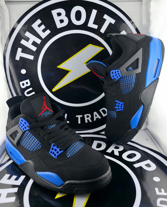 UA Jordan 4 Retro - Black-Blue Thunder - Size 9.5M / 11W