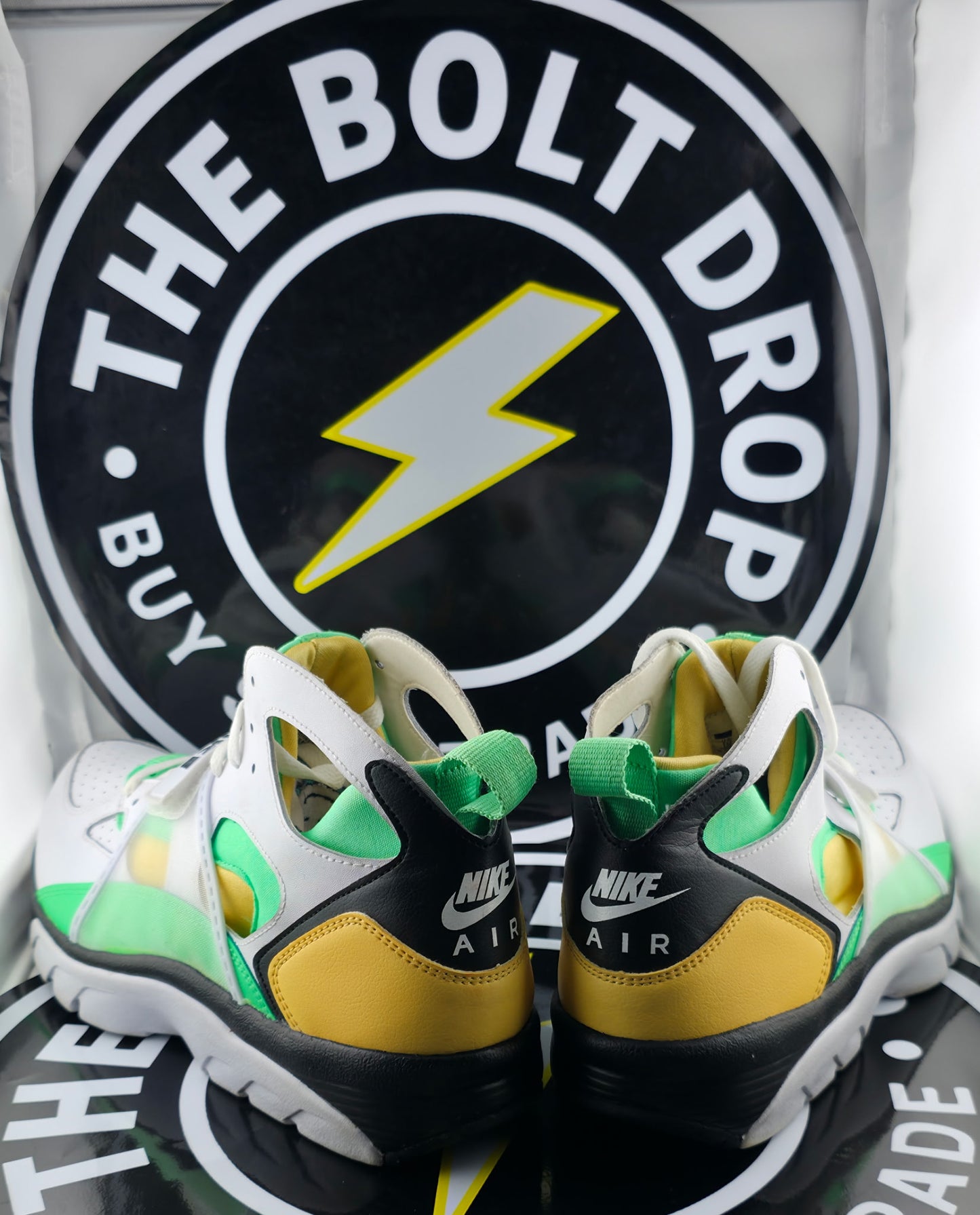Nike Air Trainer Huarache - White Topaz Gold Electric Green - Size 11.5M / 13W